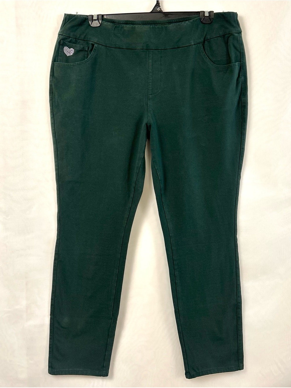 New QVC Quacker Factory DreamJeannes Stretch Slim Leg Pants / Fern Green / XL